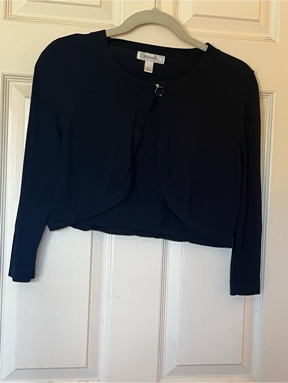 Dress Barn Women's M Black Rayon One Button Cropped Cardigan Shrug